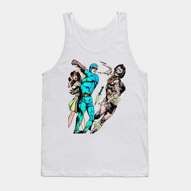 Blue Beetle Masked Superhero Egyptian Mummy Vintage Retro Comic Tank Top by REVISTANGO